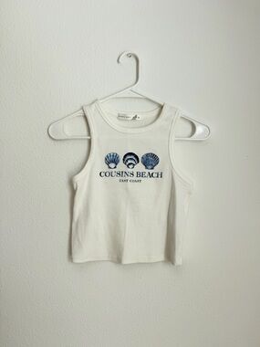 Altar’d State Graphic White Tank Top With Blue Shell Design